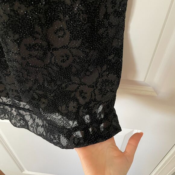 Vtg 90s Whimsygoth Sparkly Black Rose V-Neck Cocktail Dress I.N. Studio Size M - Picture 6 of 8